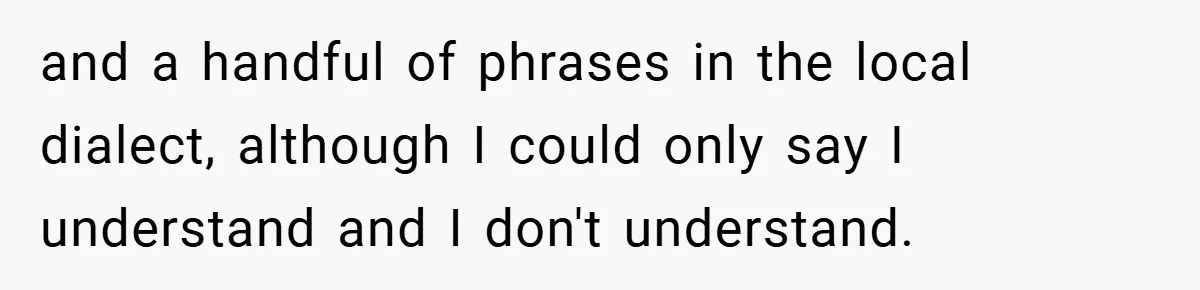 and a handful of phrases in the local dialect, although I could only say I understand and I don't understand.