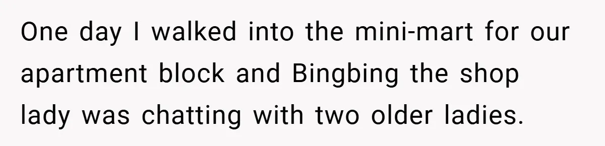 One day I walked into the mini-mart for our apartment block and Bingbing the shop lady was chatting with two older ladies.