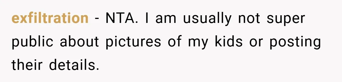 exfiltration − NTA. I am usually not super public about pictures of my kids or posting their details.
