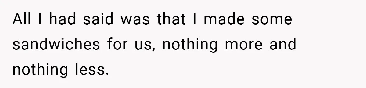 All I had said was that I made some sandwiches for us, nothing more and nothing less.