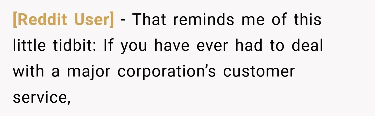 [Reddit User] − That reminds me of this little tidbit: If you have ever had to deal with a major corporation’s customer service,