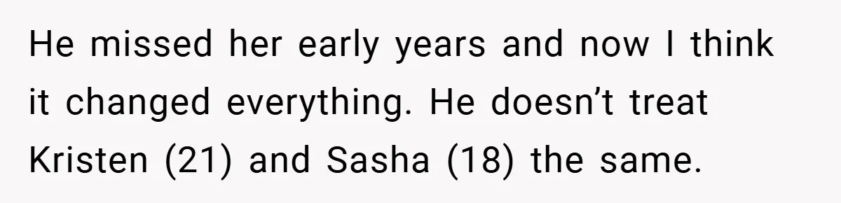 She Made Her Husband Pick Between His Daughter - Now Everyone’s Calling Her the Villain He missed her early years and now I think it changed everything. He doesn’t treat Kristen (21) and Sasha (18) the same.