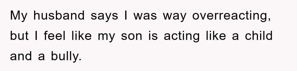 My husband says I was way overreacting, but I feel like my son is acting like a child and a bully.
