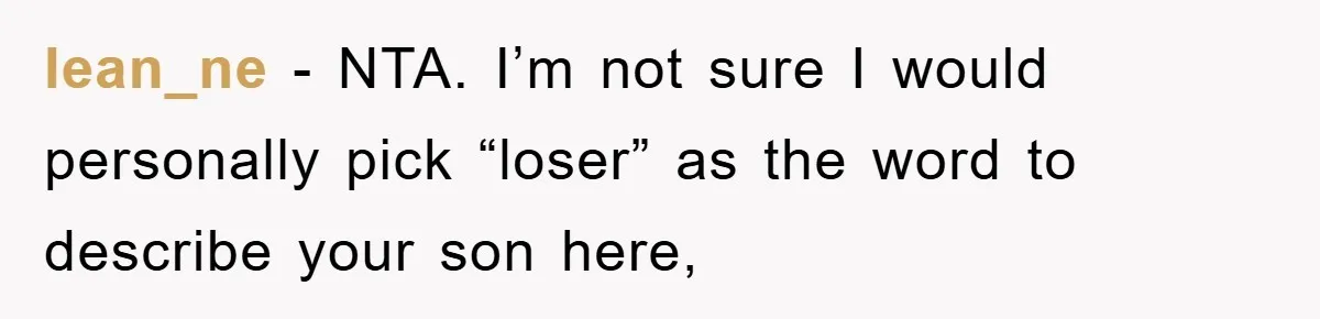lean_ne − NTA. I’m not sure I would personally pick “loser” as the word to describe your son here,