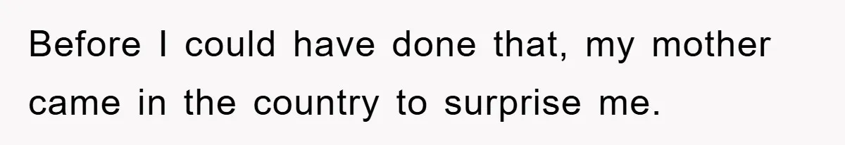 Before I could have done that, my mother came in the country to surprise me.