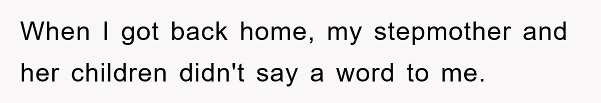When I got back home, my stepmother and her children didn't say a word to me.