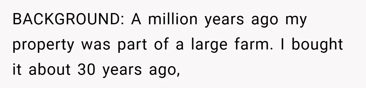 BACKGROUND: A million years ago my property was part of a large farm. I bought it about 30 years ago,