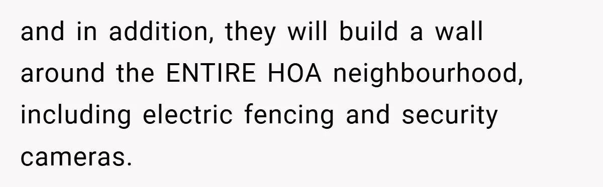 and in addition, they will build a wall around the ENTIRE HOA neighbourhood, including electric fencing and security cameras.