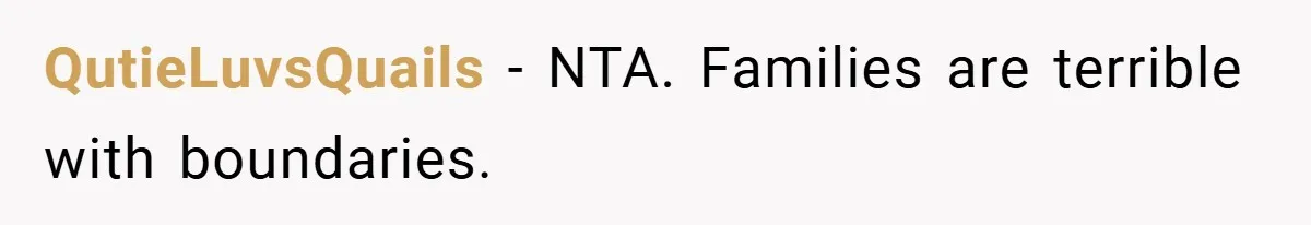QutieLuvsQuails − NTA. Families are terrible with boundaries.