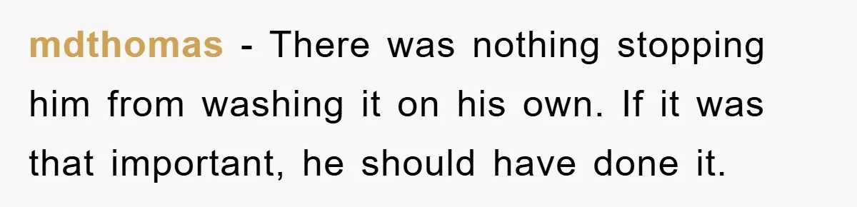 Man's Career Chance At Risk Due To Stressed-Out Girlfriend Purposely Skips Promised Laundry mdthomas − There was nothing stopping him from washing it on his own. If it was that important, he should have done it.