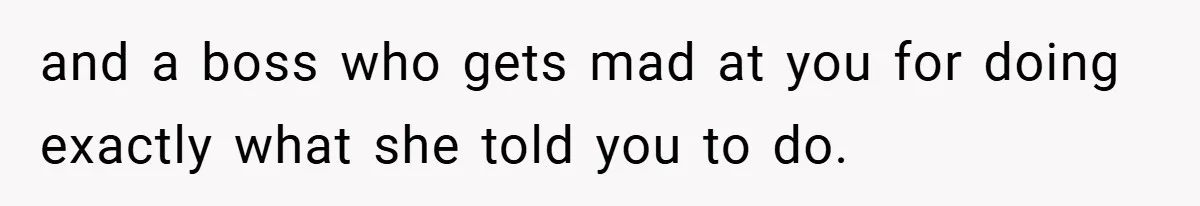 and a boss who gets mad at you for doing exactly what she told you to do.