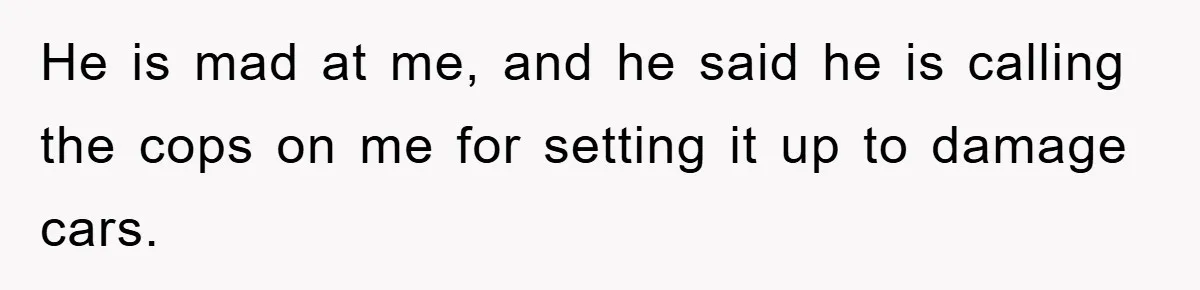 He is mad at me, and he said he is calling the cops on me for setting it up to damage cars.