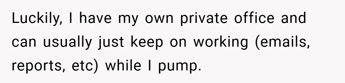 Boss Insists Everyone’s Camera Must Stay On, So This Mom Turns Hers On While Pumping Luckily, I have my own private office and can usually just keep on working (emails, reports, etc) while I pump.