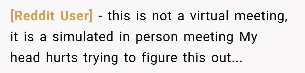[Reddit User] − this is not a virtual meeting, it is a simulated in person meeting My head hurts trying to figure this out...