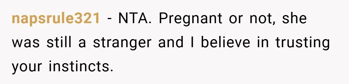 napsrule321 − NTA. Pregnant or not, she was still a stranger and I believe in trusting your instincts.