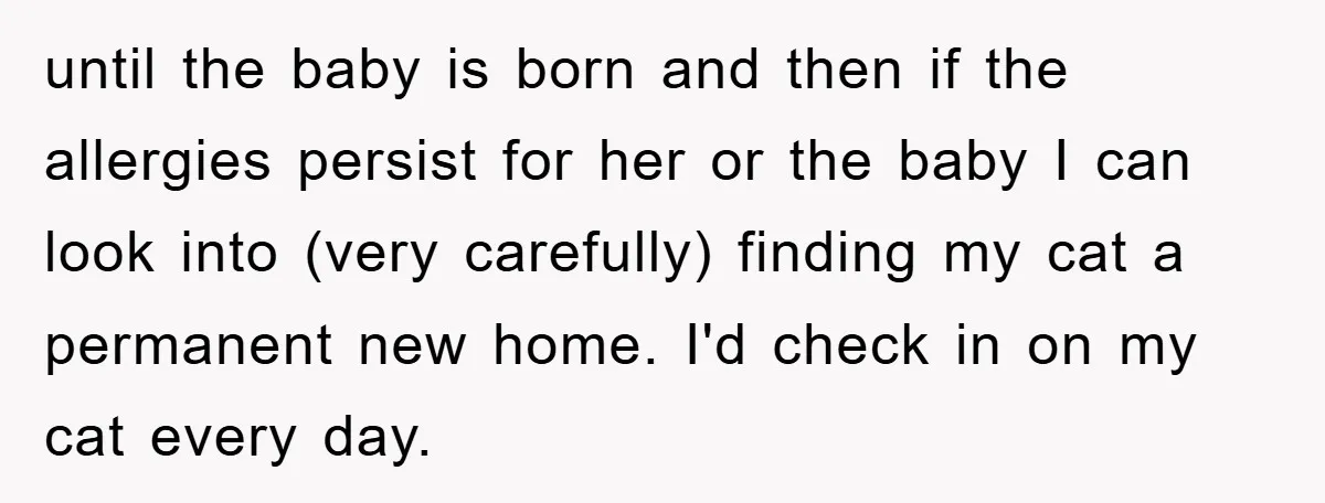 Man Refuses To Rehome His Cat, Allergic Pregnant Wife Contributes To The Pet's Death, Causing Grief until the baby is born and then if the allergies persist for her or the baby I can look into (very carefully) finding my cat a permanent new home. I'd...