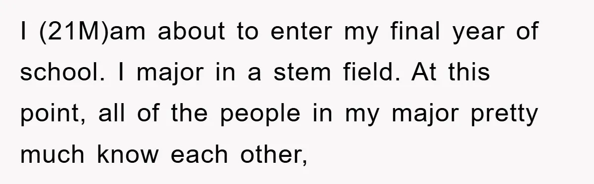 I (21M)am about to enter my final year of school. I major in a stem field. At this point, all of the people in my major pretty much know each...