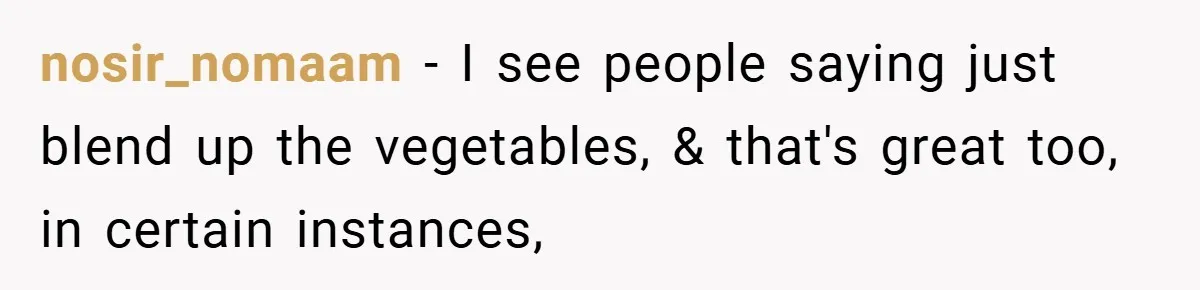 nosir_nomaam − I see people saying just blend up the vegetables, & that's great too, in certain instances,