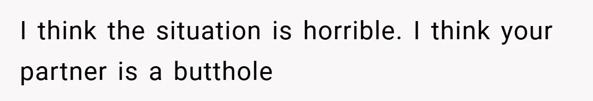 I think the situation is horrible. I think your partner is a butthole