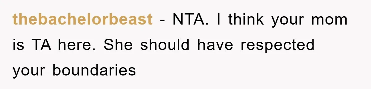 thebachelorbeast − NTA. I think your mom is TA here. She should have respected your boundaries