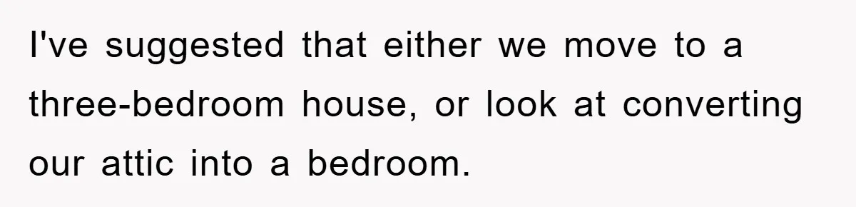 I've suggested that either we move to a three-bedroom house, or look at converting our attic into a bedroom.