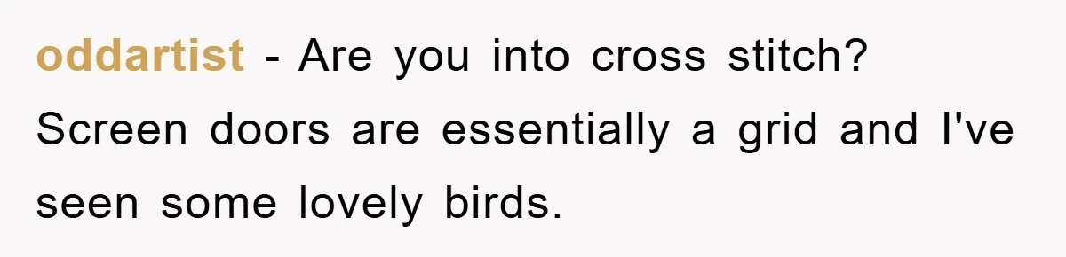 oddartist − Are you into cross stitch? Screen doors are essentially a grid and I've seen some lovely birds.