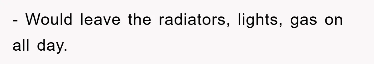 - Would leave the radiators, lights, gas on all day.