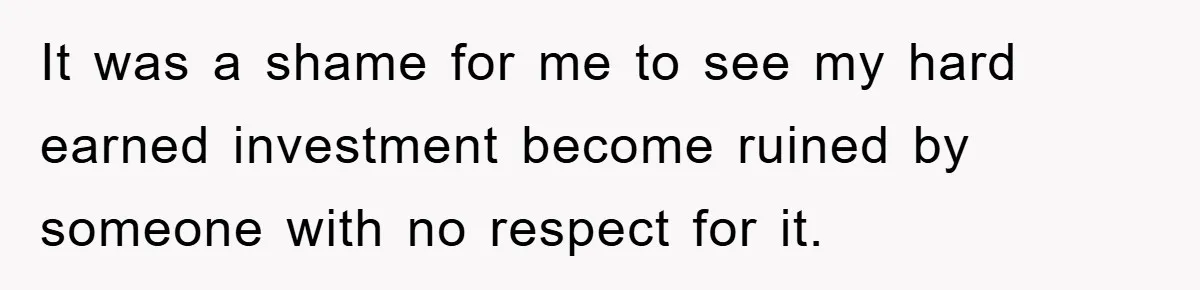 It was a shame for me to see my hard earned investment become ruined by someone with no respect for it.