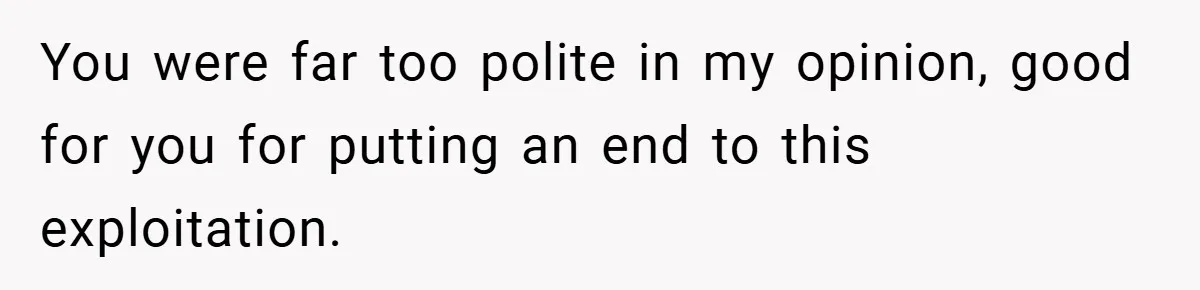 You were far too polite in my opinion, good for you for putting an end to this exploitation.