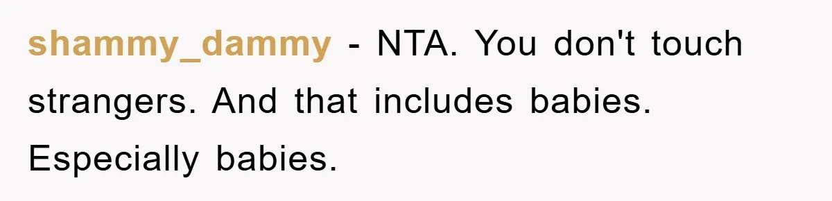 shammy_dammy − NTA. You don't touch strangers. And that includes babies. Especially babies.