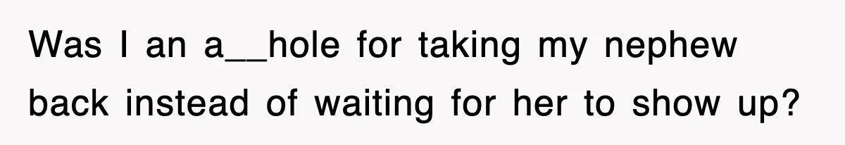 Was I an a__hole for taking my nephew back instead of waiting for her to show up?