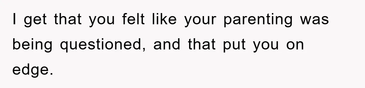 I get that you felt like your parenting was being questioned, and that put you on edge.