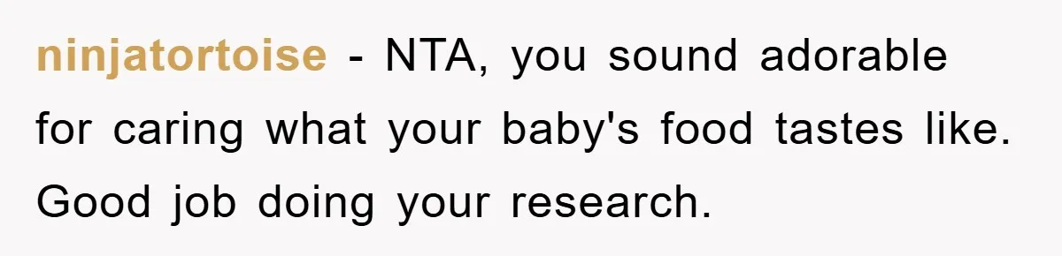 ninjatortoise − NTA, you sound adorable for caring what your baby's food tastes like. Good job doing your research.