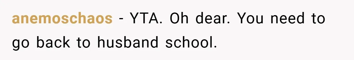 Husband’s Comment About ‘Doing His Wife’s Job Better’ Sparks Emotional Backlash anemoschaos − YTA. Oh dear. You need to go back to husband school.