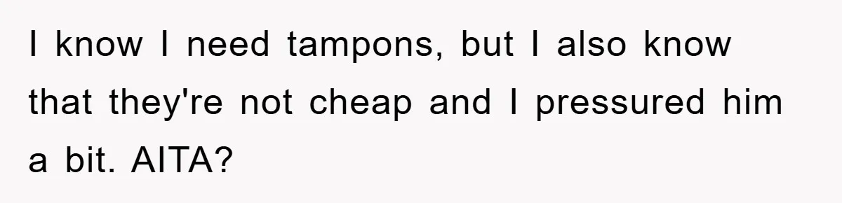I know I need tampons, but I also know that they're not cheap and I pressured him a bit. AITA?