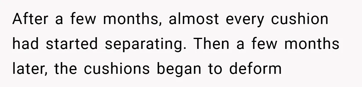 After a few months, almost every cushion had started separating. Then a few months later, the cushions began to deform