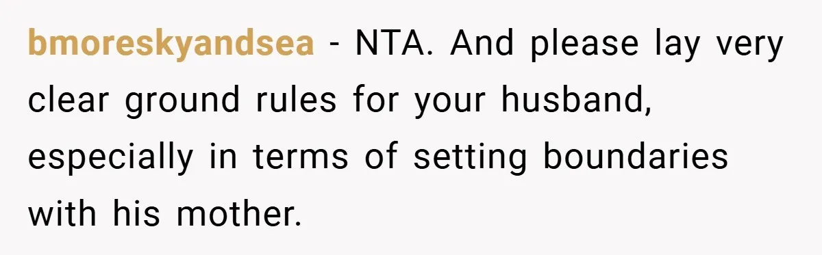 New Mom Walks Out After Husband Brings His Mom Into Delivery Room Against Her Wishes bmoreskyandsea − NTA. And please lay very clear ground rules for your husband, especially in terms of setting boundaries with his mother.