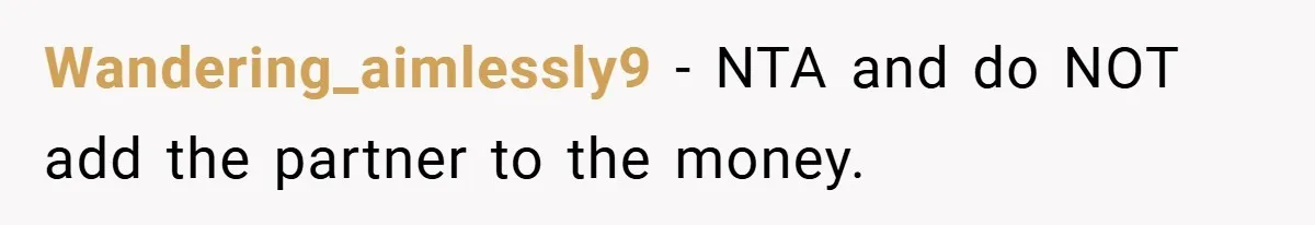 Wandering_aimlessly9 − NTA and do NOT add the partner to the money.