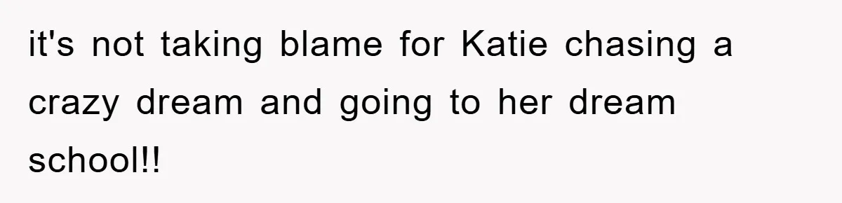 it's not taking blame for Katie chasing a crazy dream and going to her dream school!!