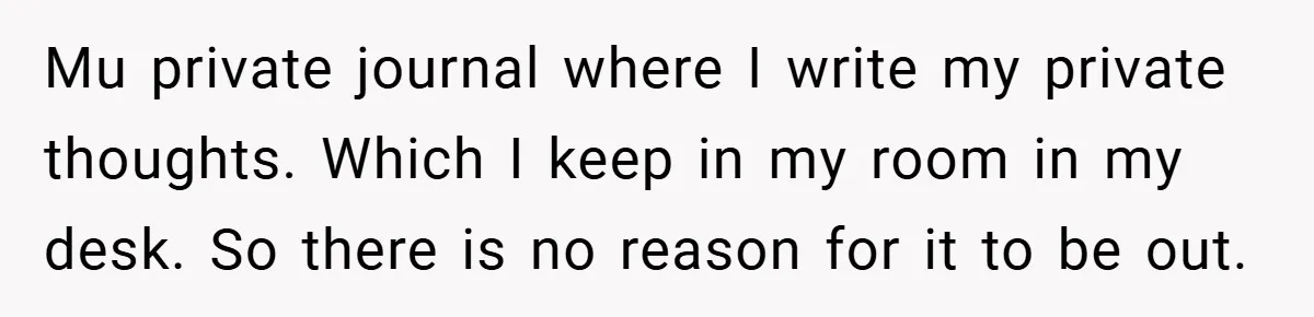 Mu private journal where I write my private thoughts. Which I keep in my room in my desk. So there is no reason for it to be out.