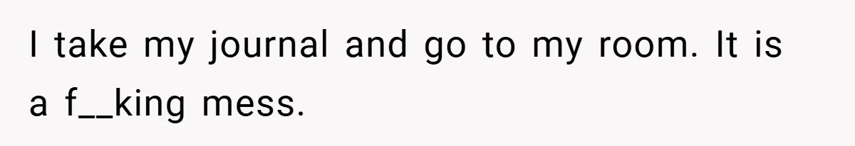 I take my journal and go to my room. It is a f__king mess.