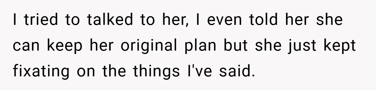 I tried to talked to her, I even told her she can keep her original plan but she just kept fixating on the things I've said.