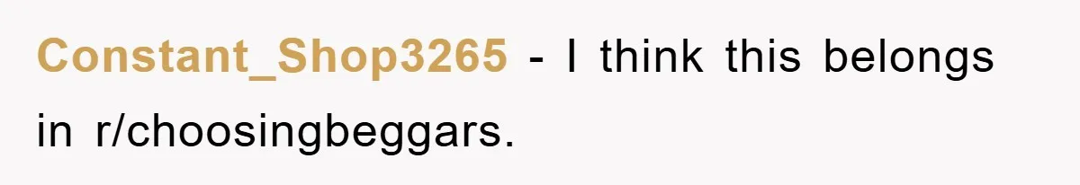 Constant_Shop3265 − I think this belongs in r/choosingbeggars.