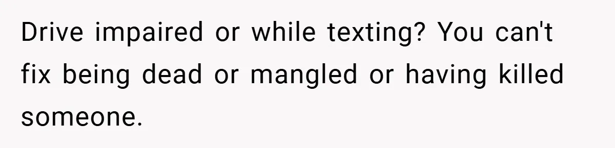 Drive impaired or while texting? You can't fix being dead or mangled or having killed someone.