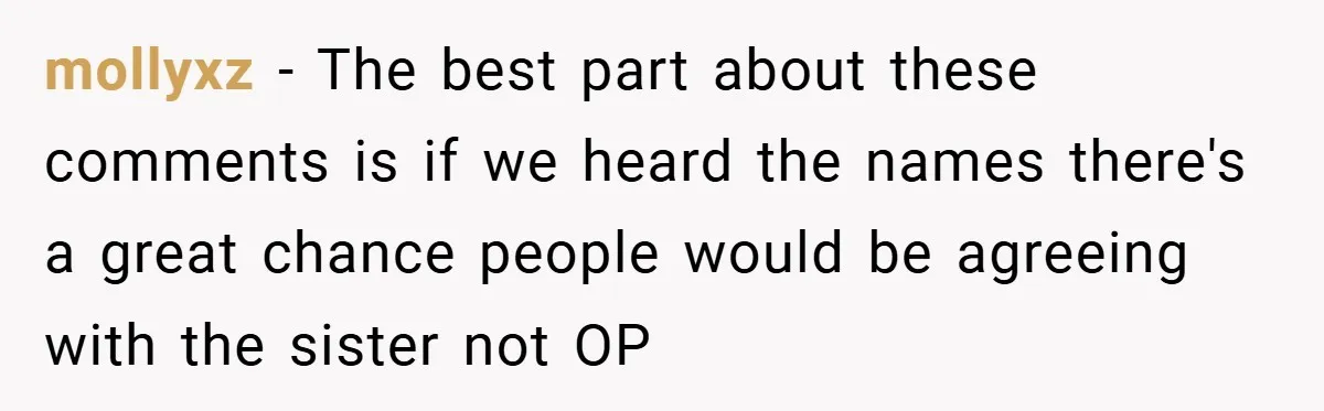mollyxz − The best part about these comments is if we heard the names there's a great chance people would be agreeing with the sister not OP