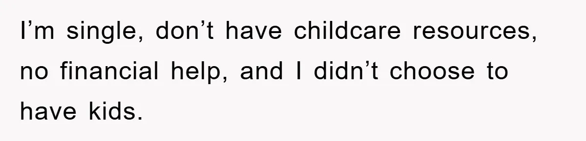 I’m single, don’t have childcare resources, no financial help, and I didn’t choose to have kids.