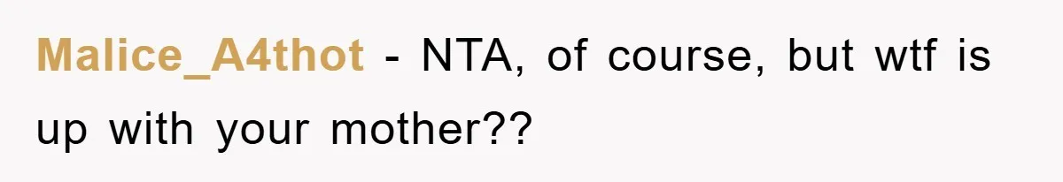 Malice_A4thot − NTA, of course, but wtf is up with your mother??