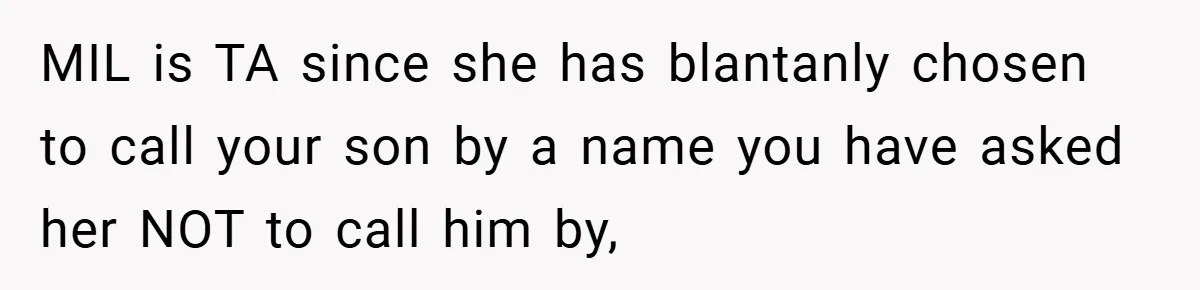 MIL is TA since she has blantanly chosen to call your son by a name you have asked her NOT to call him by,