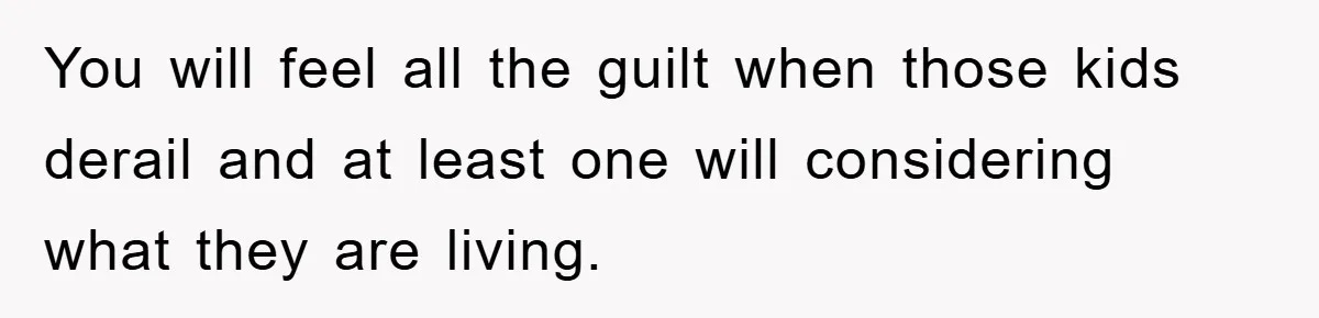 You will feel all the guilt when those kids derail and at least one will considering what they are living.