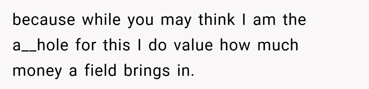 because while you may think I am the a__hole for this I do value how much money a field brings in.